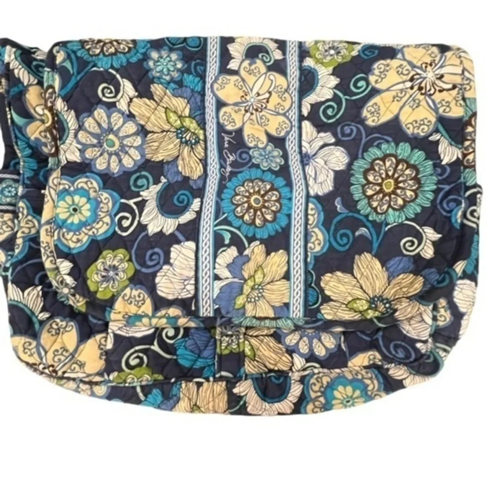 Vera Bradley Blue Messenger Bag Floral Lindsey Laptop Briefcase Book Bag 14x10x4